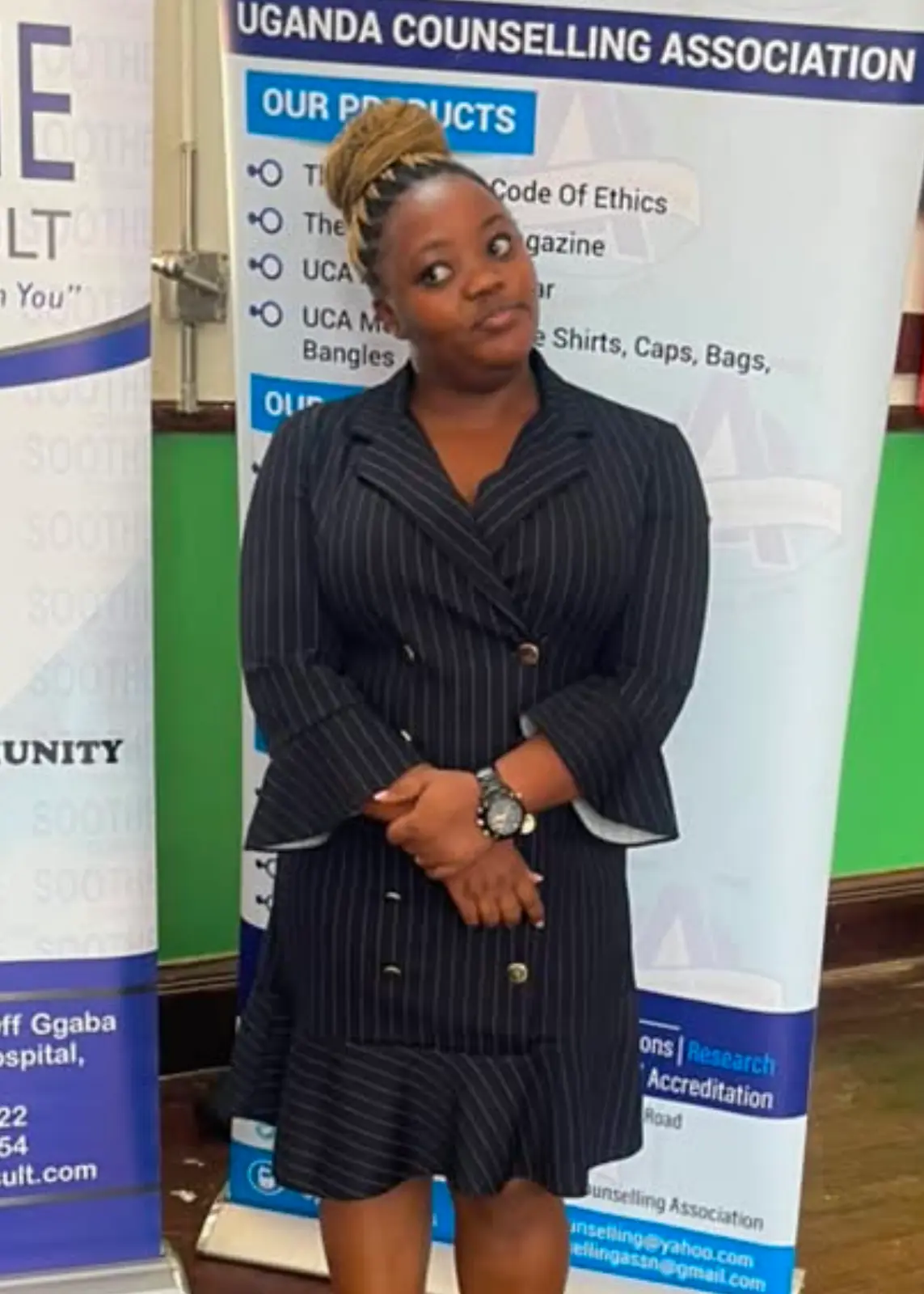 A Serenity Minds counsellor at a Uganda Counselling Association event